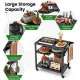 Rolling Grill Cart 3-Shelf BBQ Cart with Hooks and Side Handle-Black