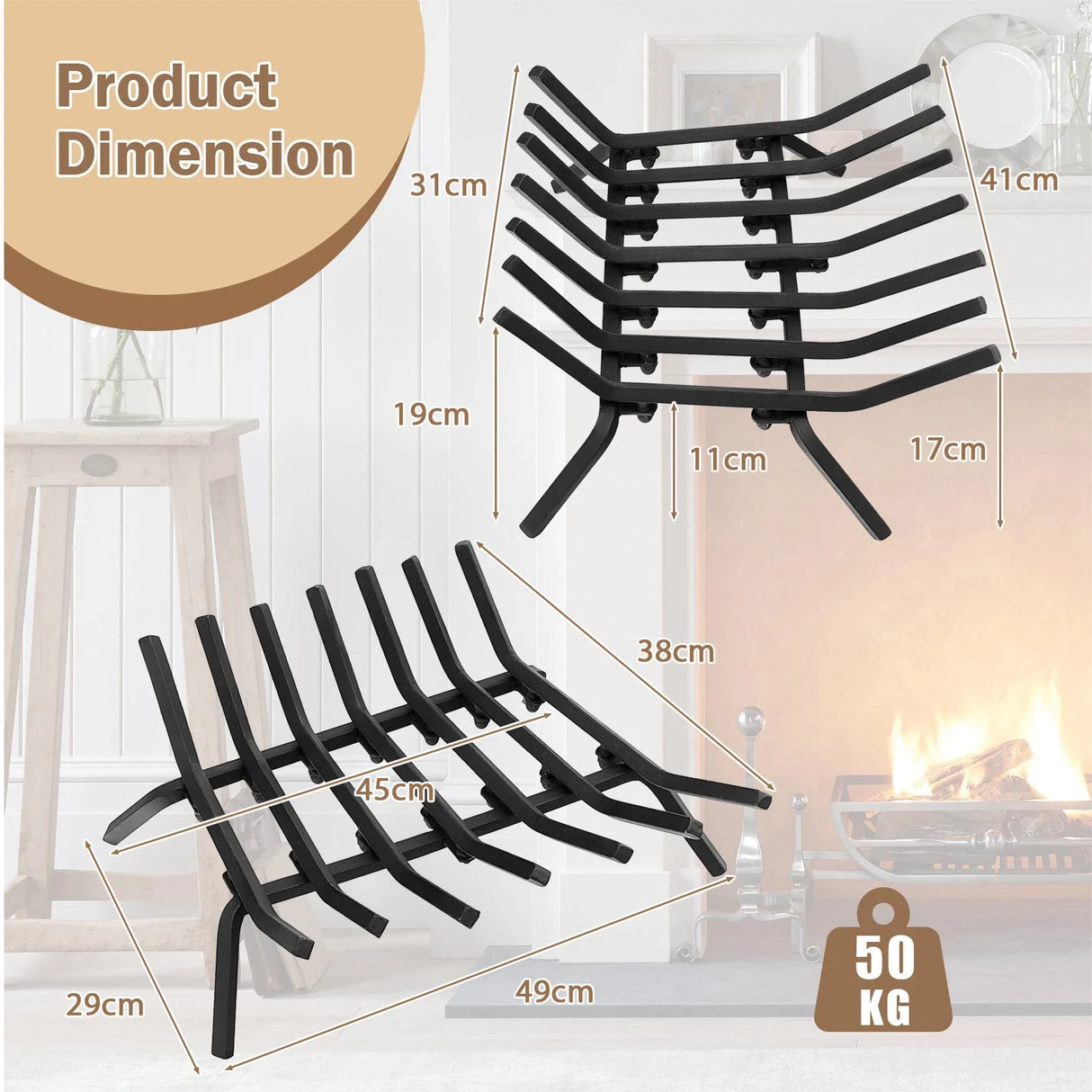 31/25/18 Inch Fireplace Grate for Outdoor Fire Pit-S