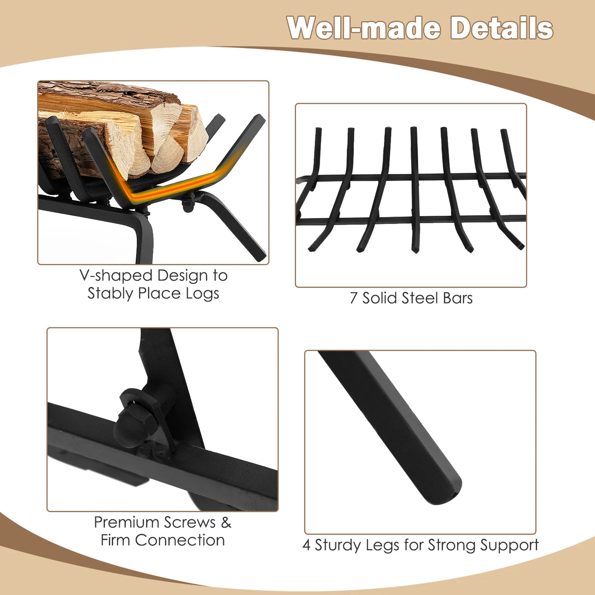 31/25/18 Inch Fireplace Grate for Outdoor Fire Pit-S