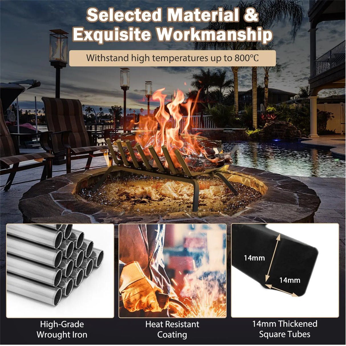31/25/18 Inch Fireplace Grate for Outdoor Fire Pit-S