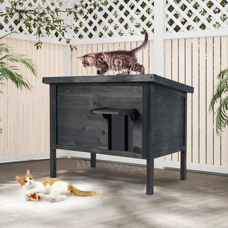Weatherproof Outdoor Insulated Condo Feral Cat House for Winter-Grey