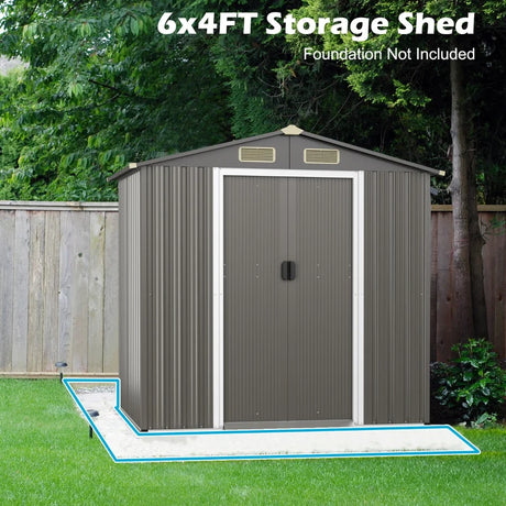 6 x 4 Feet Outdoor Metal Storage Shed with Ventilation Sliding Doors-Light Grey