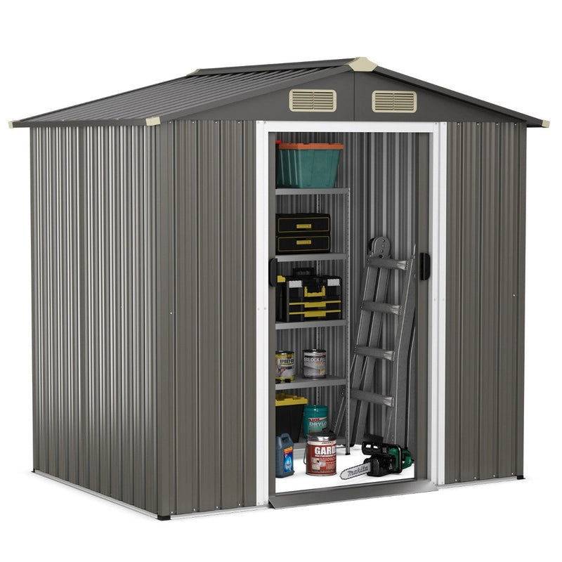6 x 4 Feet Outdoor Metal Storage Shed with Ventilation Sliding Doors-Light Grey