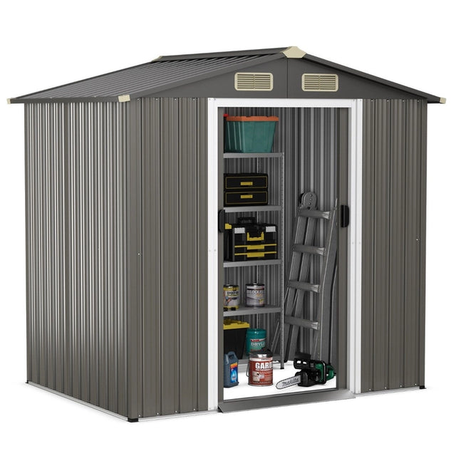 6 x 4 Feet Outdoor Metal Storage Shed with Ventilation Sliding Doors-Light Grey