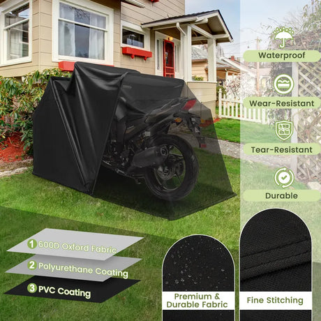 Outdoor Motorcycle Shelter Waterproof Motorbike Storage Tent with Cover-Black