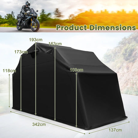Outdoor Motorcycle Shelter Waterproof Motorbike Storage Tent with Cover-Black