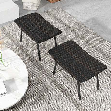 All Weather Outdoor Ottomans Set Patio Footrest Seats Set with Sturdy Metal Legs -Brown