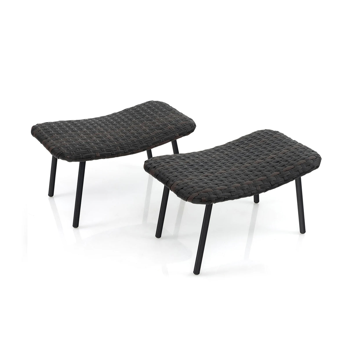 All Weather Outdoor Ottomans Set Patio Footrest Seats Set with Sturdy Metal Legs -Brown