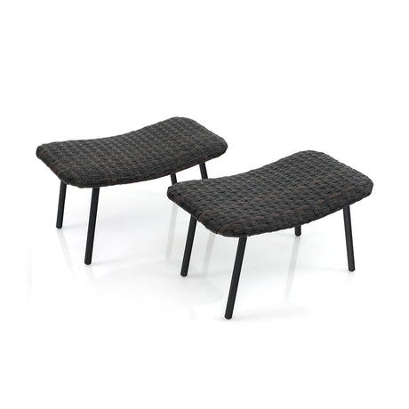 All Weather Outdoor Ottomans Set Patio Footrest Seats Set with Sturdy Metal Legs -Brown