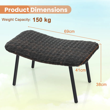 All Weather Outdoor Ottomans Set Patio Footrest Seats Set with Sturdy Metal Legs -Brown