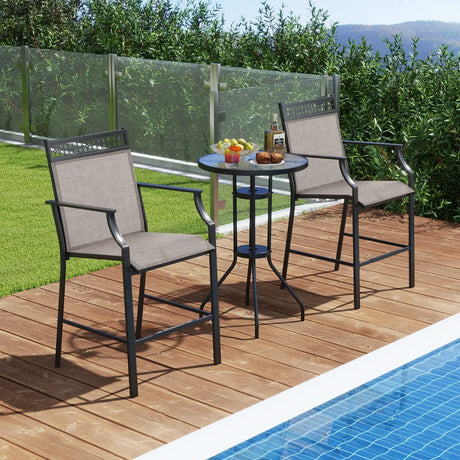 Outdoor Counter Stools Set of 2 Heavy-Duty Barstools with Footrest and Armrests-Coffee