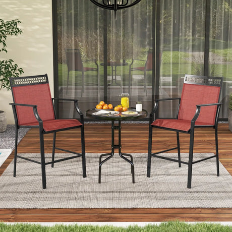 Outdoor Counter Stools Set of 2 Heavy-Duty Barstools with Footrest and Armrests-Red