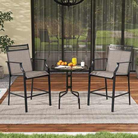 Outdoor Counter Stools Set of 2 Heavy-Duty Barstools with Footrest and Armrests-Coffee