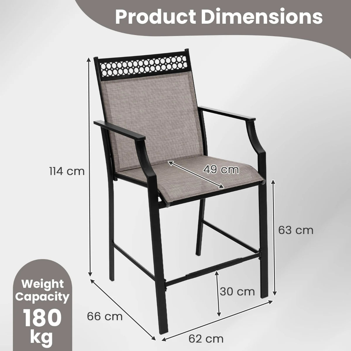 Outdoor Counter Stools Set of 2 Heavy-Duty Barstools with Footrest and Armrests-Coffee