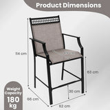 Outdoor Counter Stools Set of 2 Heavy-Duty Barstools with Footrest and Armrests-Coffee