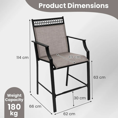 Outdoor Counter Stools Set of 2 Heavy-Duty Barstools with Footrest and Armrests-Coffee