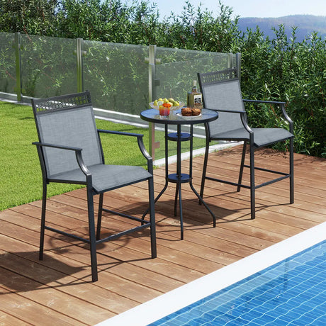 Outdoor Counter Stools Set of 2 Heavy-Duty Barstools with Footrest and Armrests-Blue
