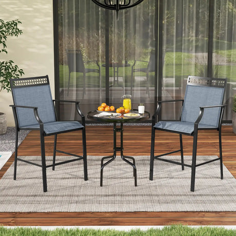 Outdoor Counter Stools Set of 2 Heavy-Duty Barstools with Footrest and Armrests-Blue