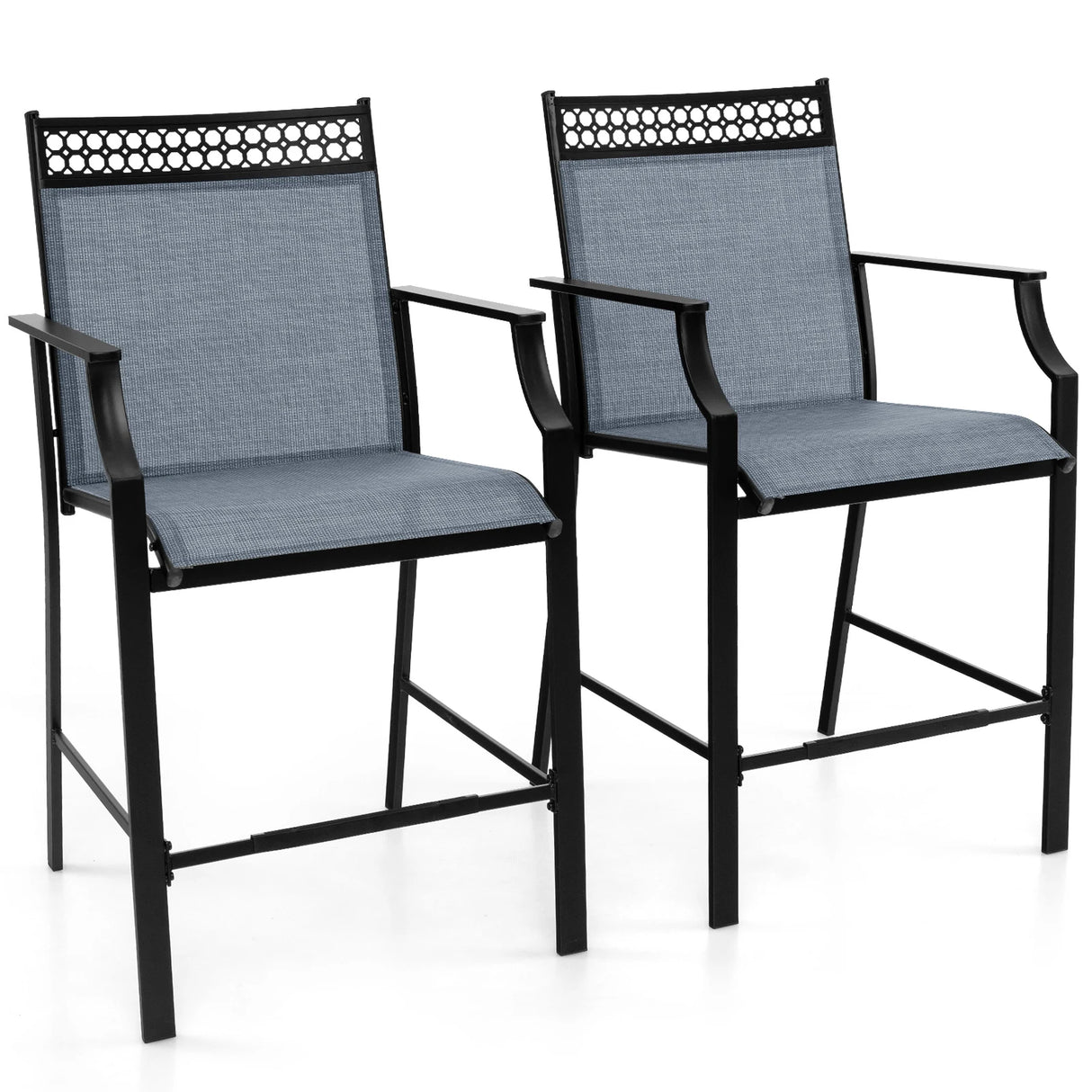 Outdoor Counter Stools Set of 2 Heavy-Duty Barstools with Footrest and Armrests-Blue