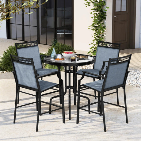 Outdoor Counter Stools Set of 2 Heavy-Duty Barstools with Footrest and Armrests-Blue