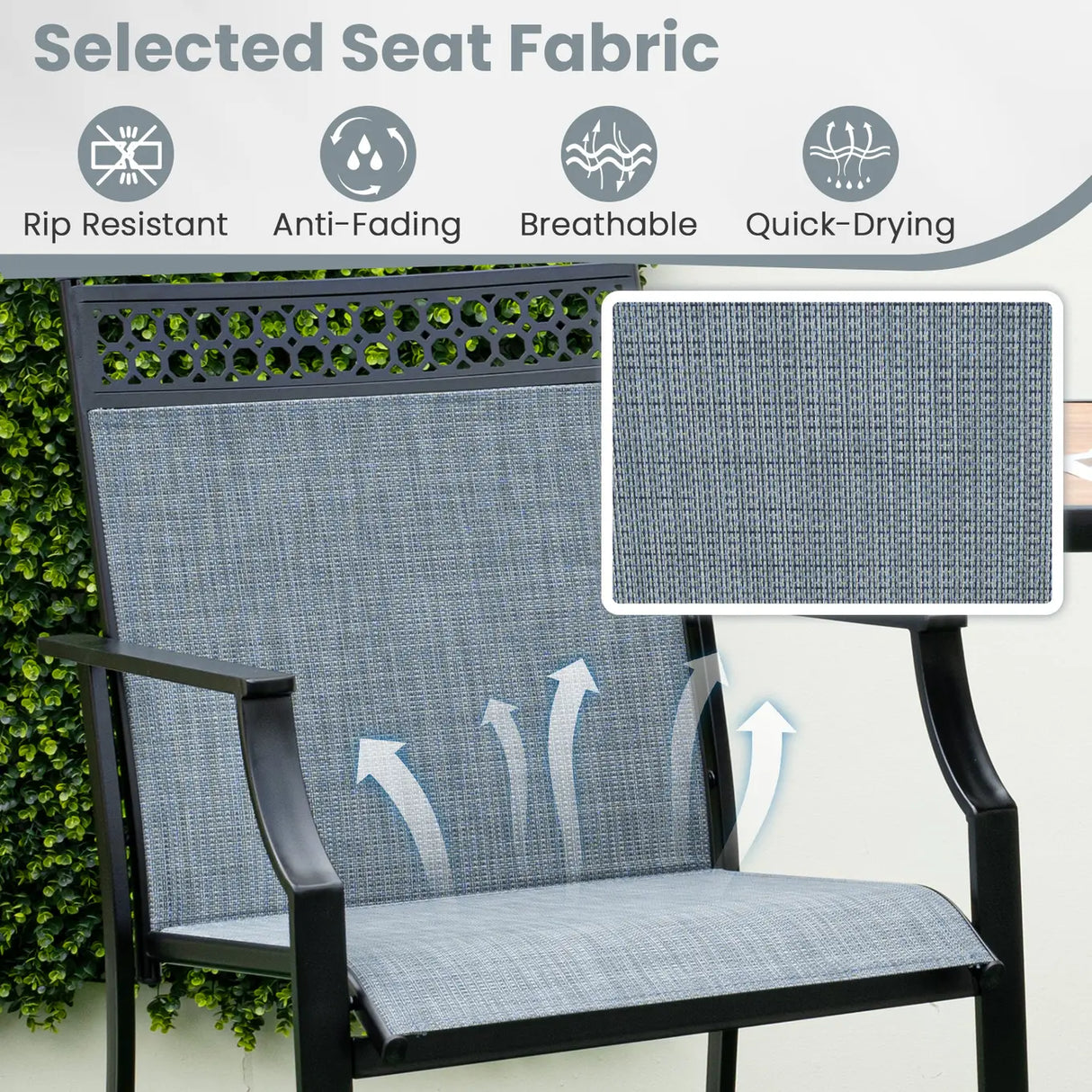 Outdoor Counter Stools Set of 2 Heavy-Duty Barstools with Footrest and Armrests-Blue