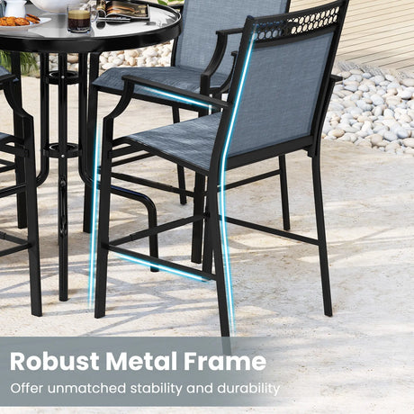 Outdoor Counter Stools Set of 2 Heavy-Duty Barstools with Footrest and Armrests-Blue