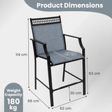 Outdoor Counter Stools Set of 2 Heavy-Duty Barstools with Footrest and Armrests-Blue
