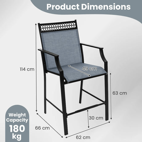 Outdoor Counter Stools Set of 2 Heavy-Duty Barstools with Footrest and Armrests-Blue