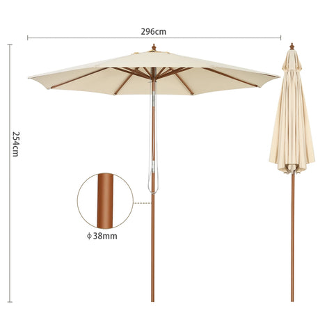 300 cm wooden garden umbrella Can be bent by 30 on both sides, beige