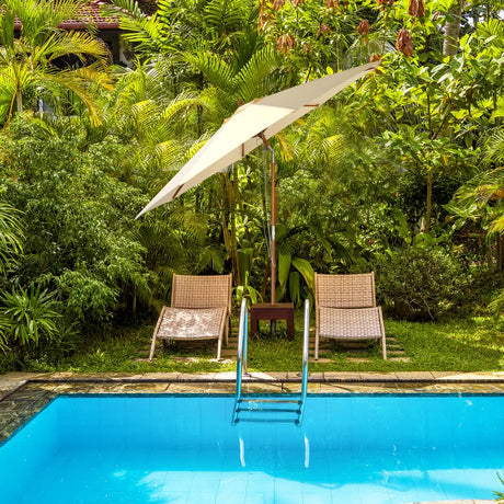 270 cm wooden garden umbrella Can be bent by 30 on both sides, beige