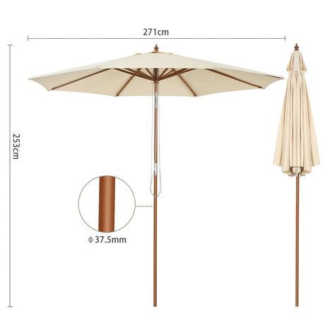 270 cm wooden garden umbrella Can be bent by 30 on both sides, beige
