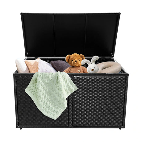 330L 2-Tier Outdoor PE Wicker Storage Box with Lid and Front Doors-Black