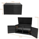 330L 2-Tier Outdoor PE Wicker Storage Box with Lid and Front Doors-Black