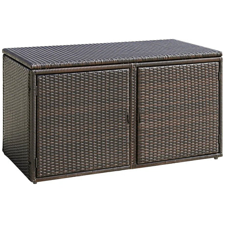 330L 2-Tier Outdoor PE Wicker Storage Box with Lid and Front Doors-Brown