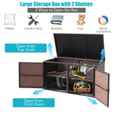 330L 2-Tier Outdoor PE Wicker Storage Box with Lid and Front Doors-Brown