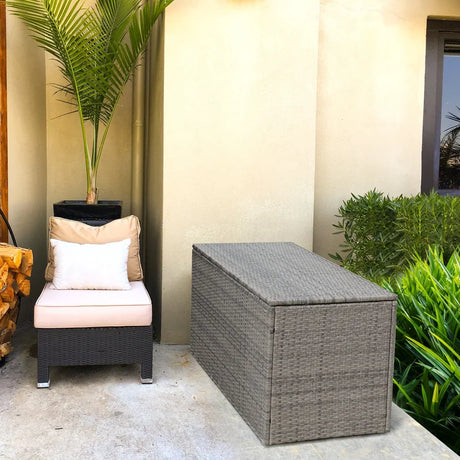 330L 2-Tier Outdoor PE Wicker Storage Box with Lid and Front Doors-Grey