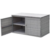 330L 2-Tier Outdoor PE Wicker Storage Box with Lid and Front Doors-Grey