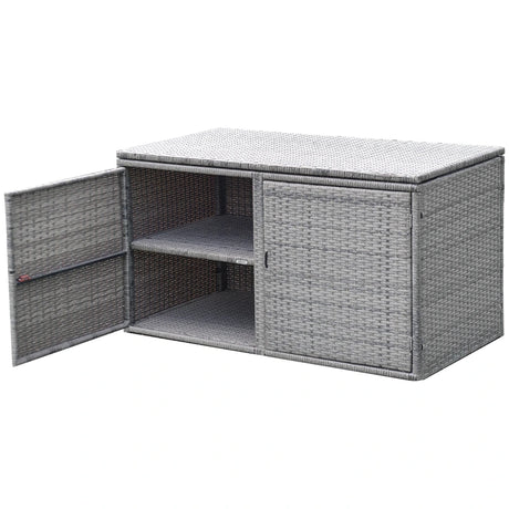 330L 2-Tier Outdoor PE Wicker Storage Box with Lid and Front Doors-Grey