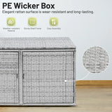 330L 2-Tier Outdoor PE Wicker Storage Box with Lid and Front Doors-Grey