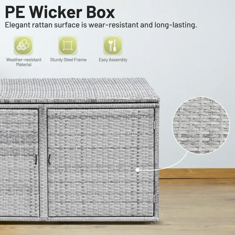 330L 2-Tier Outdoor PE Wicker Storage Box with Lid and Front Doors-Grey