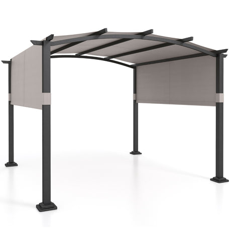 10 x 10 ft Outdoor Pergola Modern Arched Patio Garden Shelter with Retractable Sunshade Canopy-Gray
