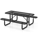 Outdoor Picnic Table and Bench Set for 8 Person with Seats and Mesh Grid-Black