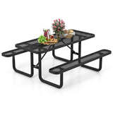 Outdoor Picnic Table and Bench Set for 8 Person with Seats and Mesh Grid-Black