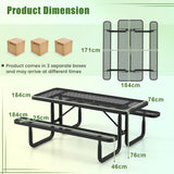 Outdoor Picnic Table and Bench Set for 8 Person with Seats and Mesh Grid-Black