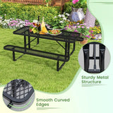 Outdoor Picnic Table and Bench Set for 8 Person with Seats and Mesh Grid-Black