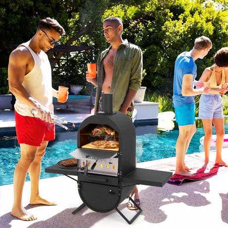 Outdoor Pizza Oven with 600D Oxford Fabric Cover 12 Inch Pizza Stone and Cooking Grill