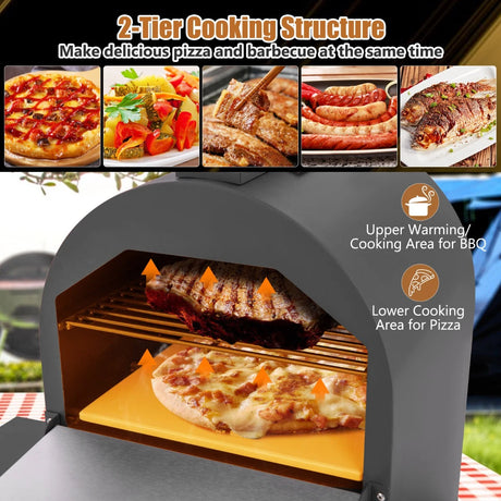 Outdoor Pizza Oven with 600D Oxford Fabric Cover 12 Inch Pizza Stone and Cooking Grill