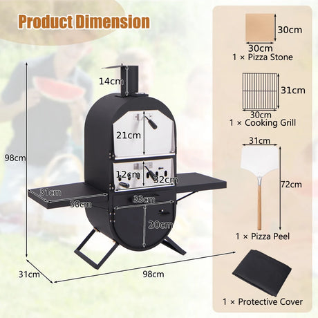 Outdoor Pizza Oven with 600D Oxford Fabric Cover 12 Inch Pizza Stone and Cooking Grill