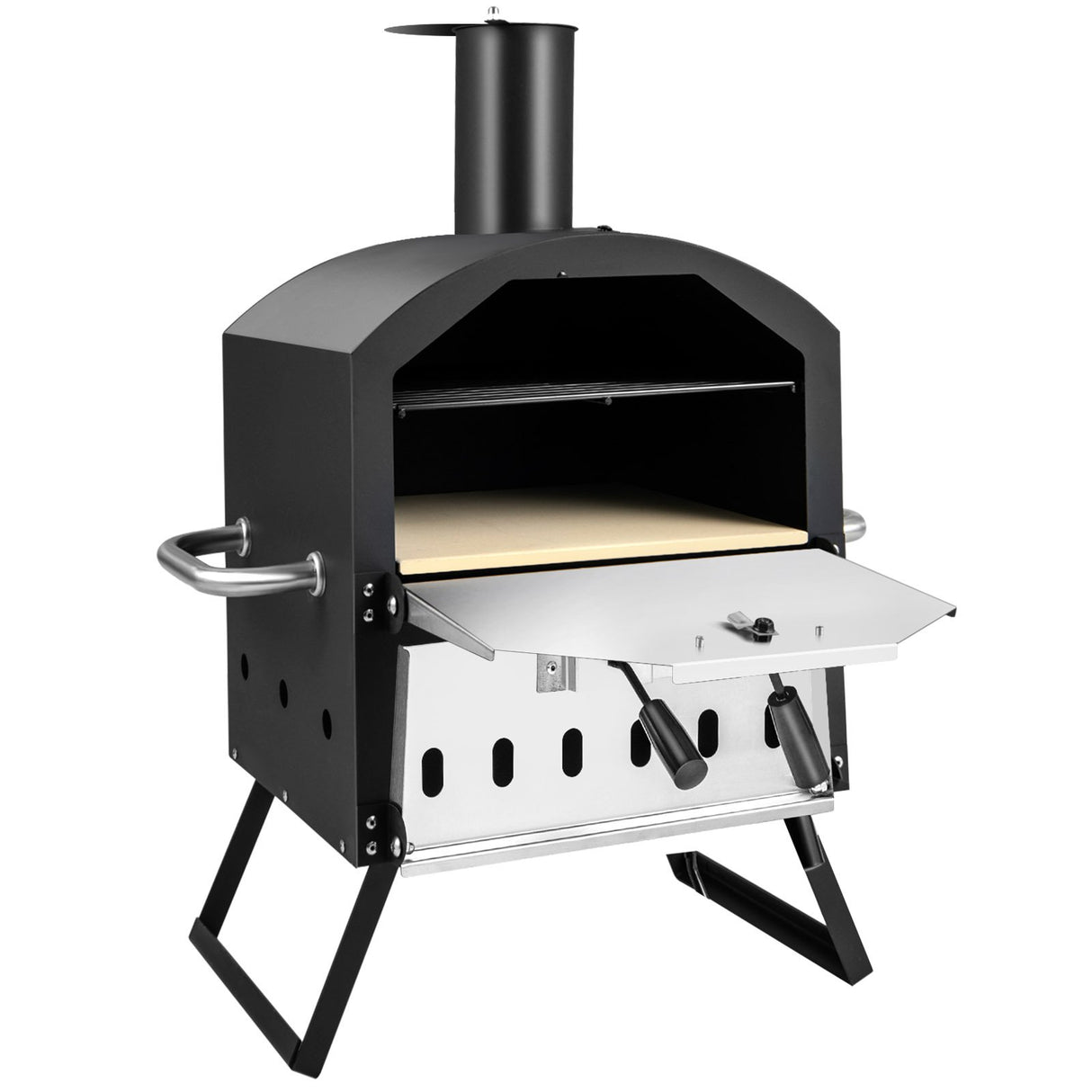 Outdoor Pizza Oven with Anti-scalding Handles and Foldable Legs-Black