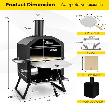 Outdoor Pizza Oven with Anti-scalding Handles and Foldable Legs-Black